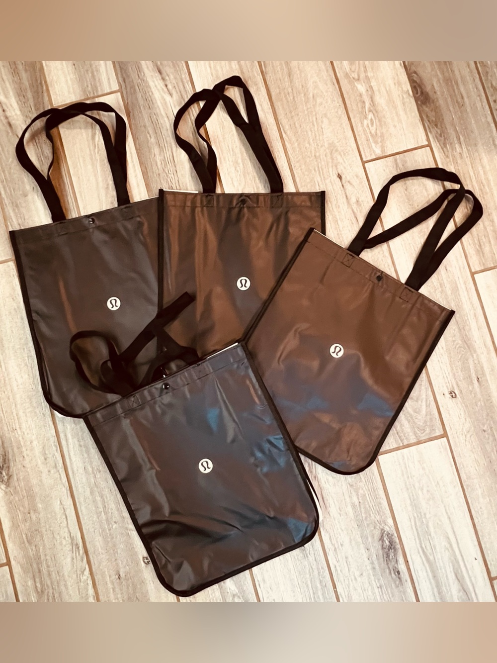 Lululemon Reusable Shopping Tote Bag Bundle – 4 Large Black Logo Totes - Picture 1 of 4